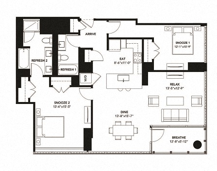 1289 Floor Plan at The Elle Apartments, Illinois, 60605