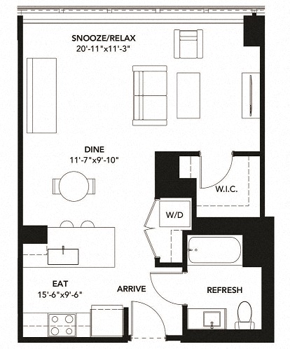 616 Floor Plan at The Elle Apartments, Illinois, 60605