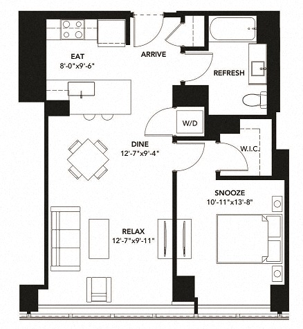 742 Floor Plan at The Elle Apartments, Chicago, IL, 60605