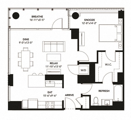 867 Floor Plan at The Elle Apartments, Illinois