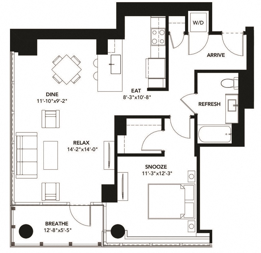 879 Floor Plan at The Elle Apartments, Illinois, 60605