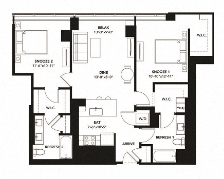 1143 Floor Plan at The Elle Apartments, Chicago, 60605