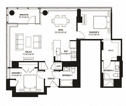 1151 Floor Plan at The Elle Apartments, Chicago, Illinois