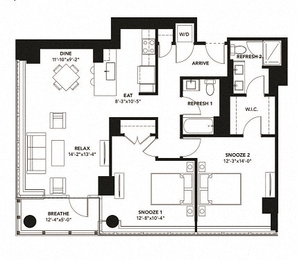 1226 Floor Plan at The Elle Apartments, Illinois