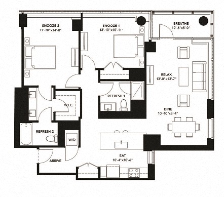 1301 Floor Plan at The Elle Apartments, Chicago, IL, 60605
