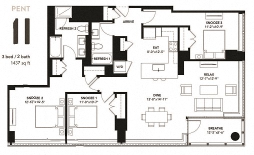 1437 Floor Plan at The Elle Apartments, Chicago, 60605