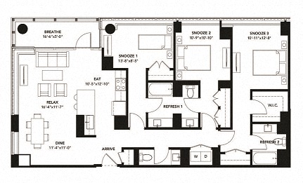 1476 Floor Plan at The Elle Apartments, Chicago, Illinois