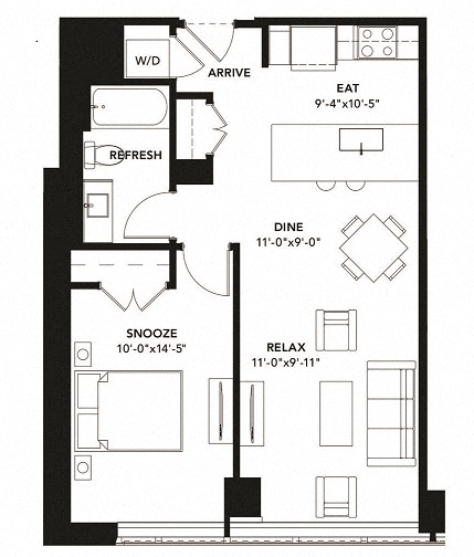711 Floor Plan at The Elle Apartments, Chicago, 60605
