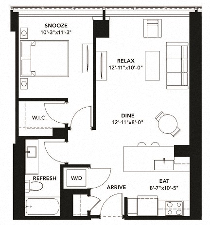 725 Floor Plan at The Elle Apartments, Illinois