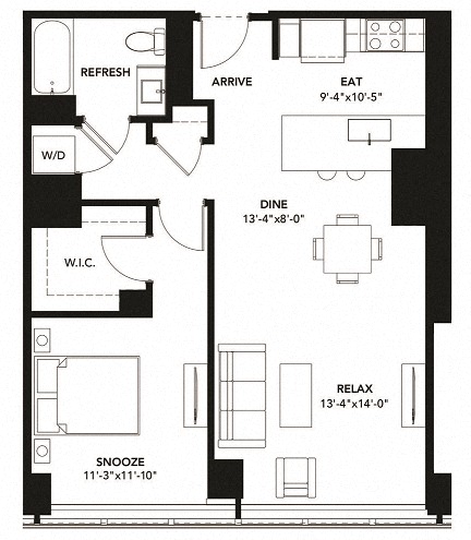 830 Floor Plan at The Elle Apartments, Chicago, 60605