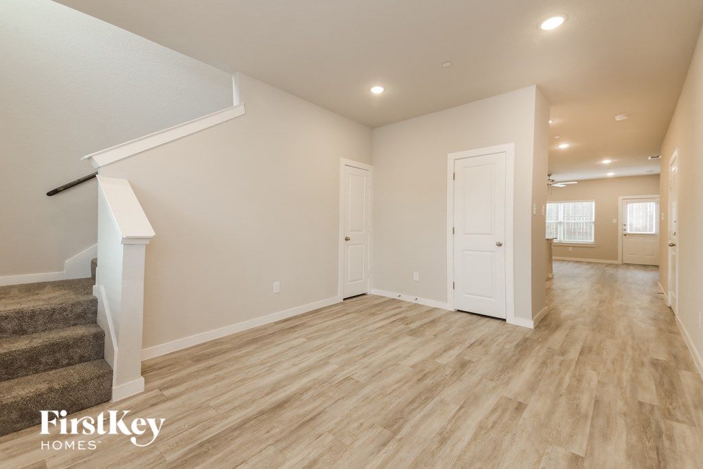 the living room and entry into the home
