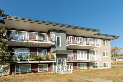 a view of a building with balconies