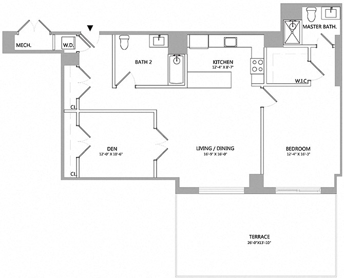 1 Bed/2 Bath Den-11-5