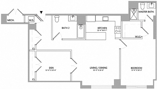 1 Bed/2 Bath Den-11-6-7
