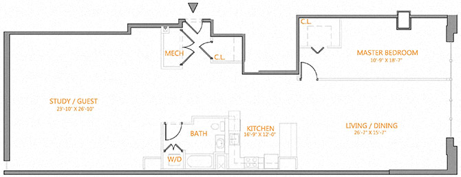 1 Bed/1 Bath Den-4F