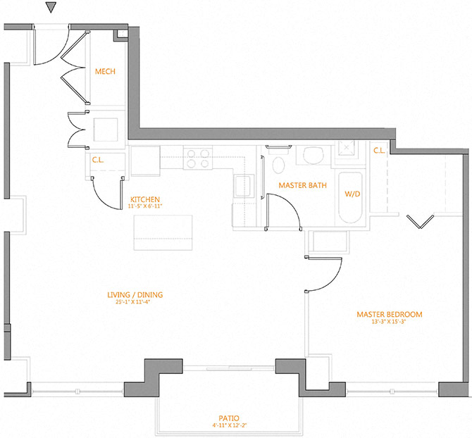1 Bed/1 Bath-H