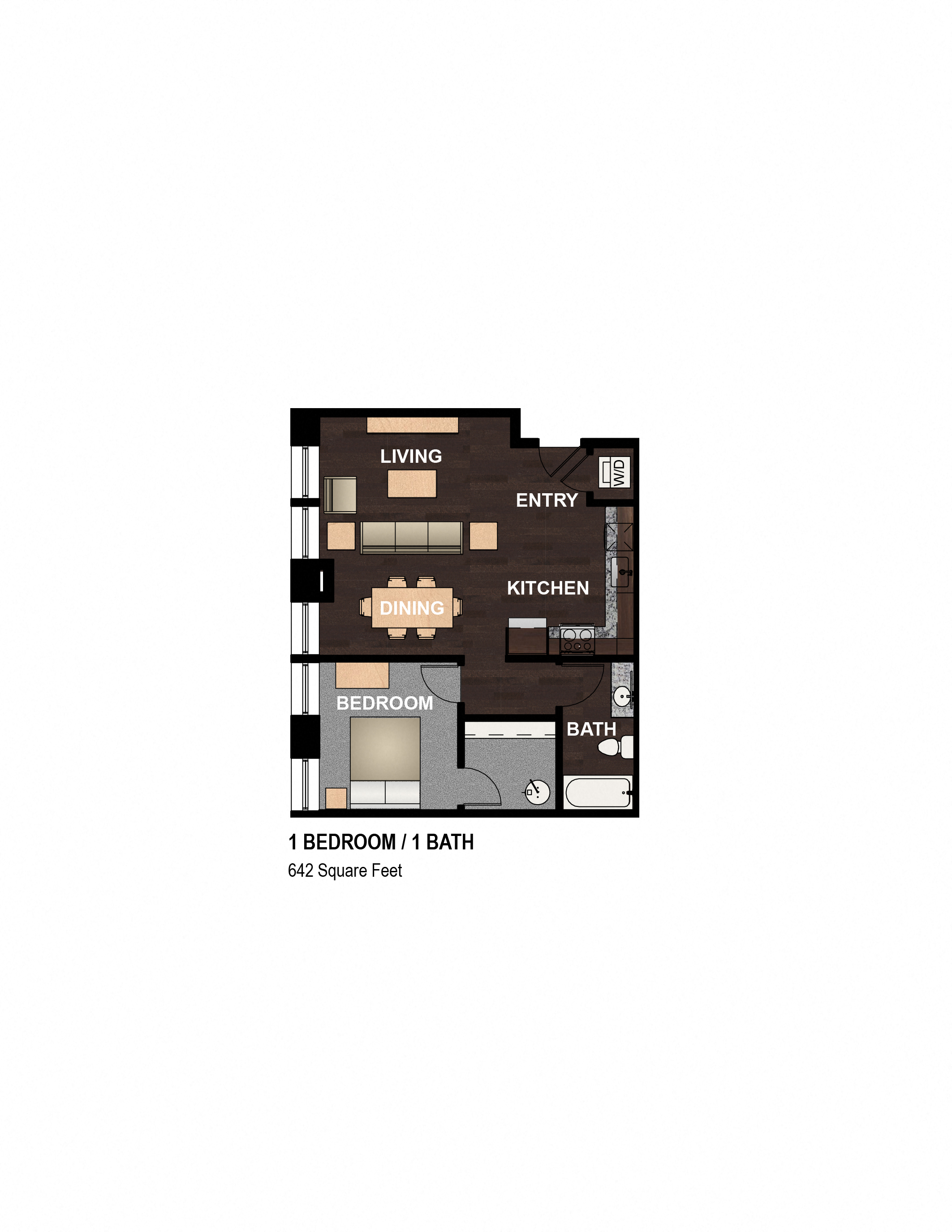 1 Bed 1 Bath Floor Plan at River Landing at Mirabeau, Washington, 99216