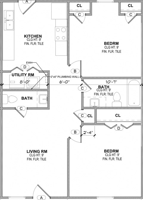 a floor plan of a house with a kitchen and a living room