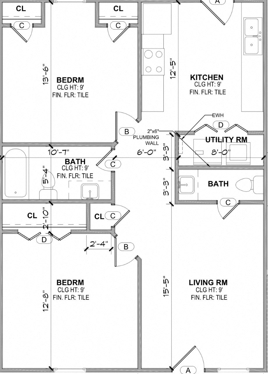 a floor plan of a house with bedrooms and baths and a kitchen and a bathroom