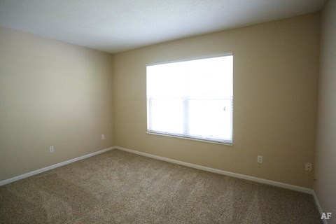 a room with carpet and a large window