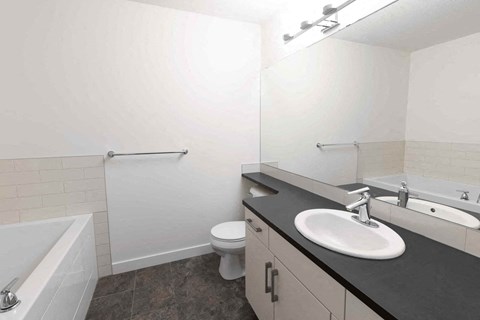a bathroom with a sink and a toilet and a tub