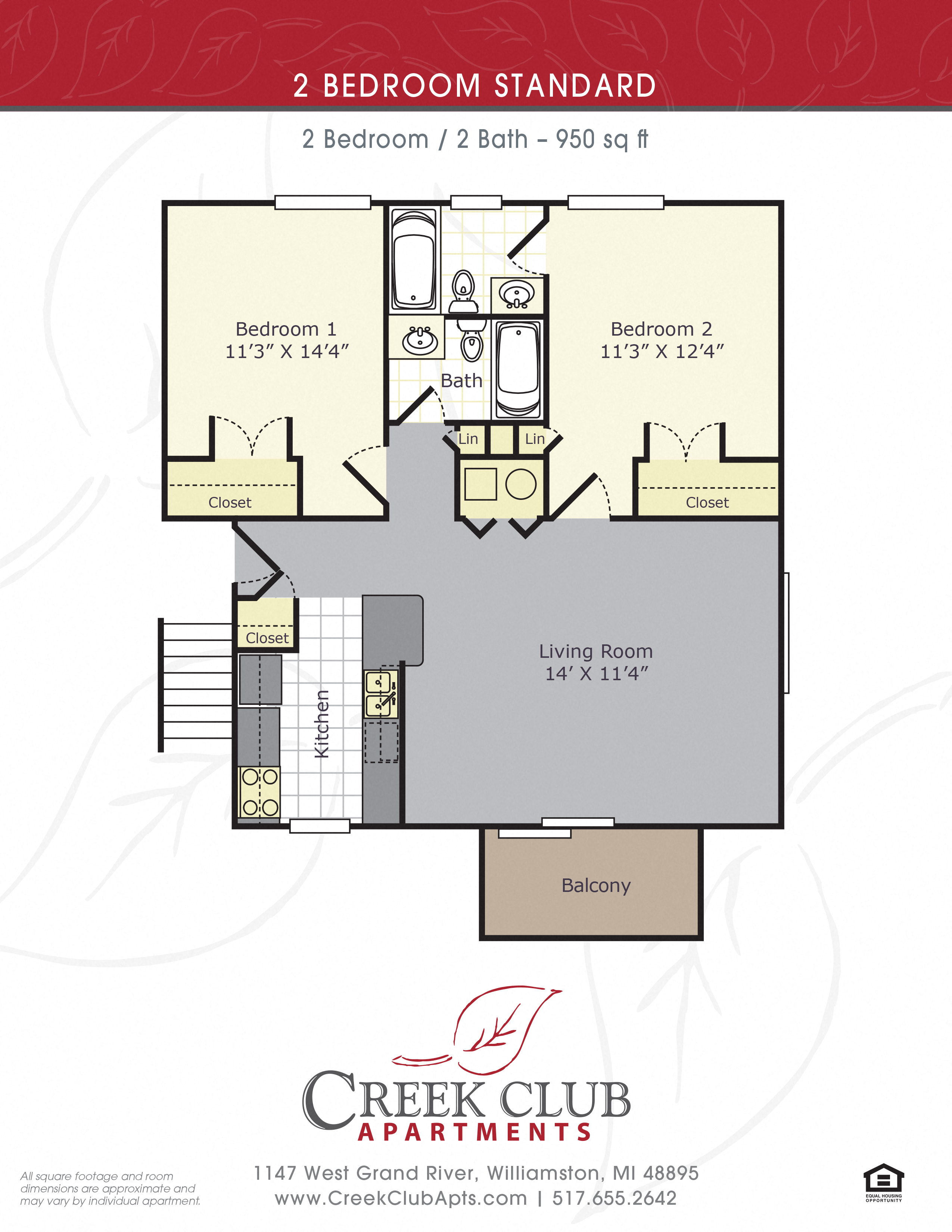 2 Bedroom / 2 Bath Standard
