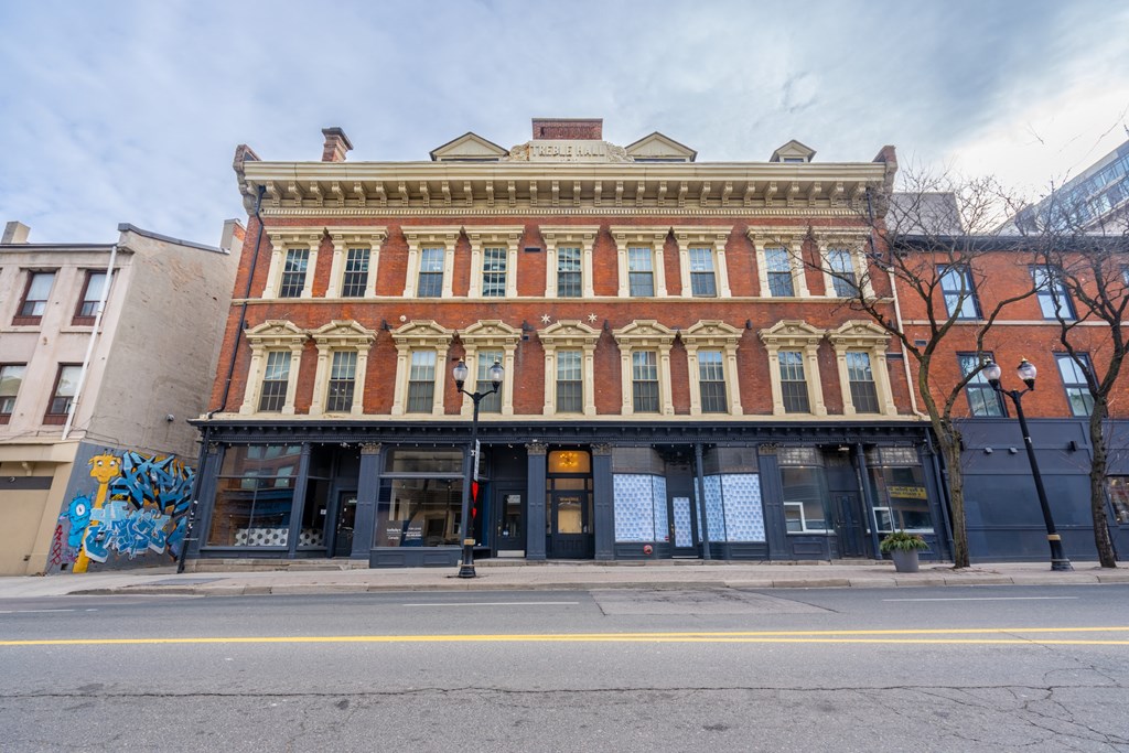 the facade of a building on a city street