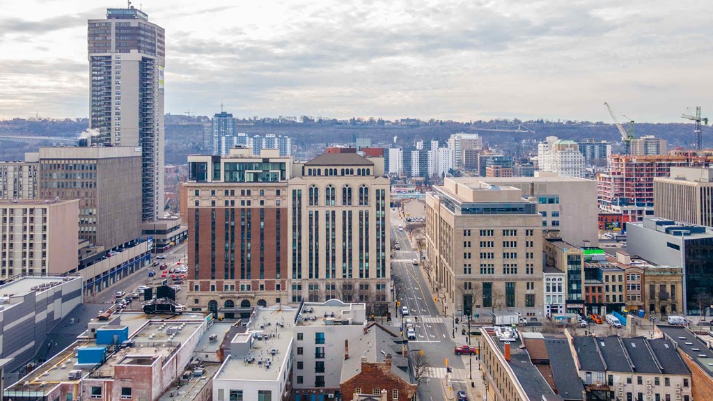 a view of the city from the roof of a building