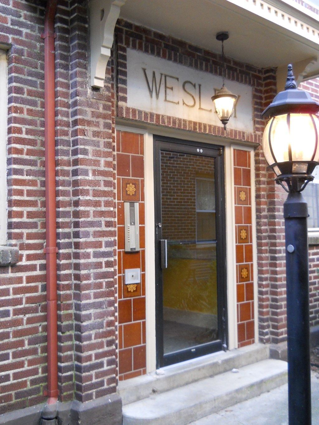 the front door of the building