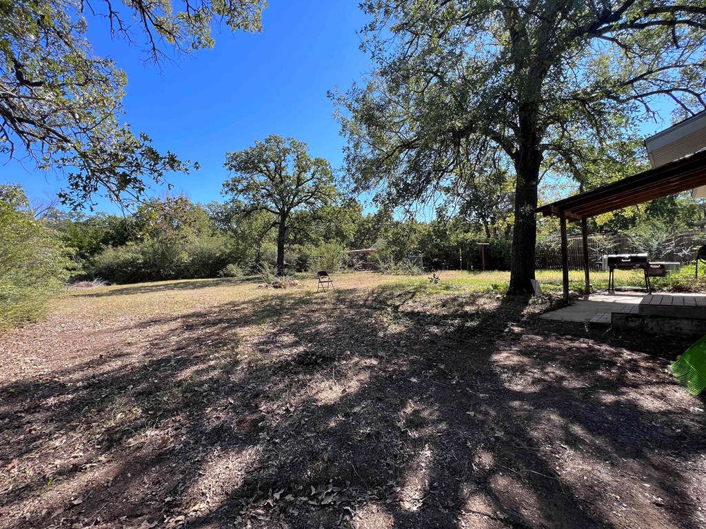 A dirt path leads to a wooden structure in a sunny, wooded area.