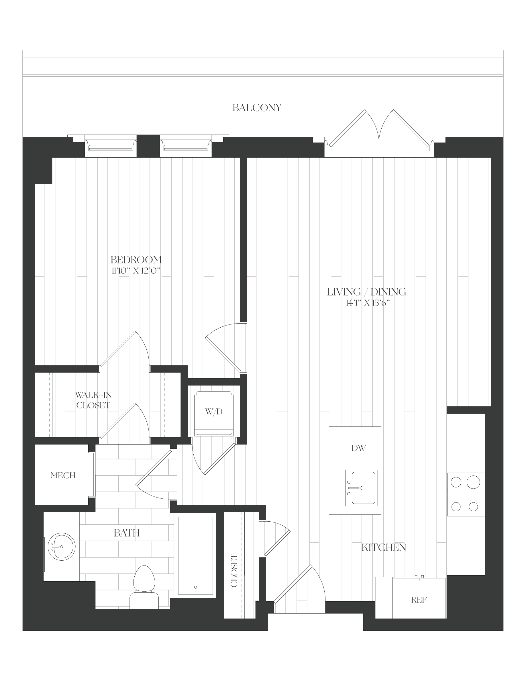 1 Bed/1 Bath-1B-1C