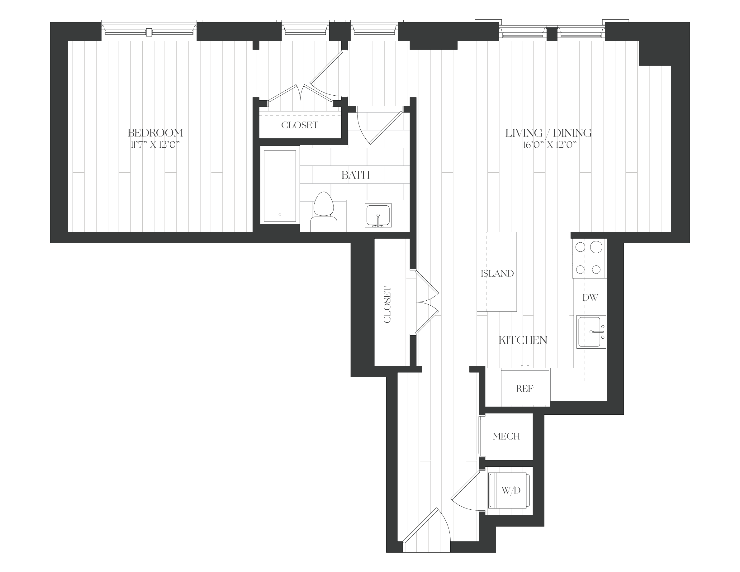1 Bed/1 Bath-1B-5B