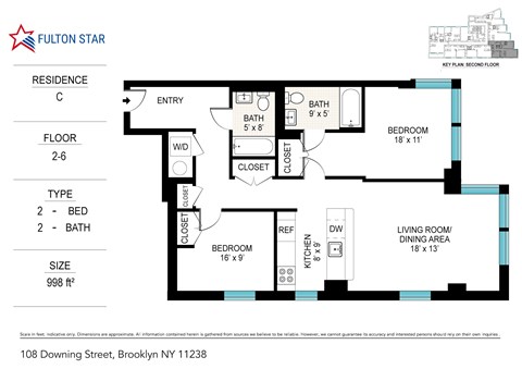 A floor plan for a residence at 108 Downing Street, Brooklyn NY 11238.