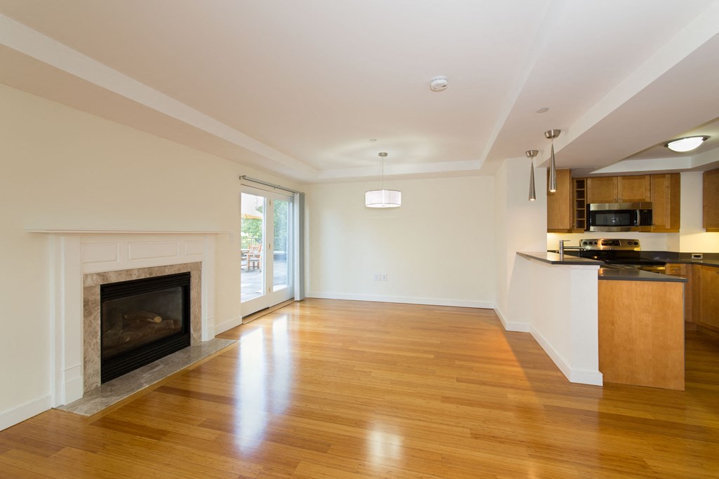 Living Room with Fireplace at Marion Square, Brookline, MA 02446