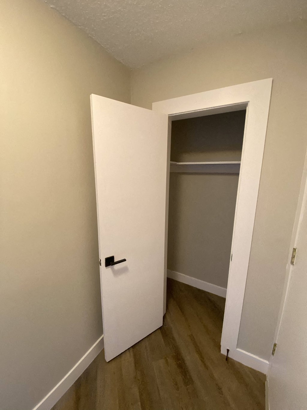 a room with a closet and an open door