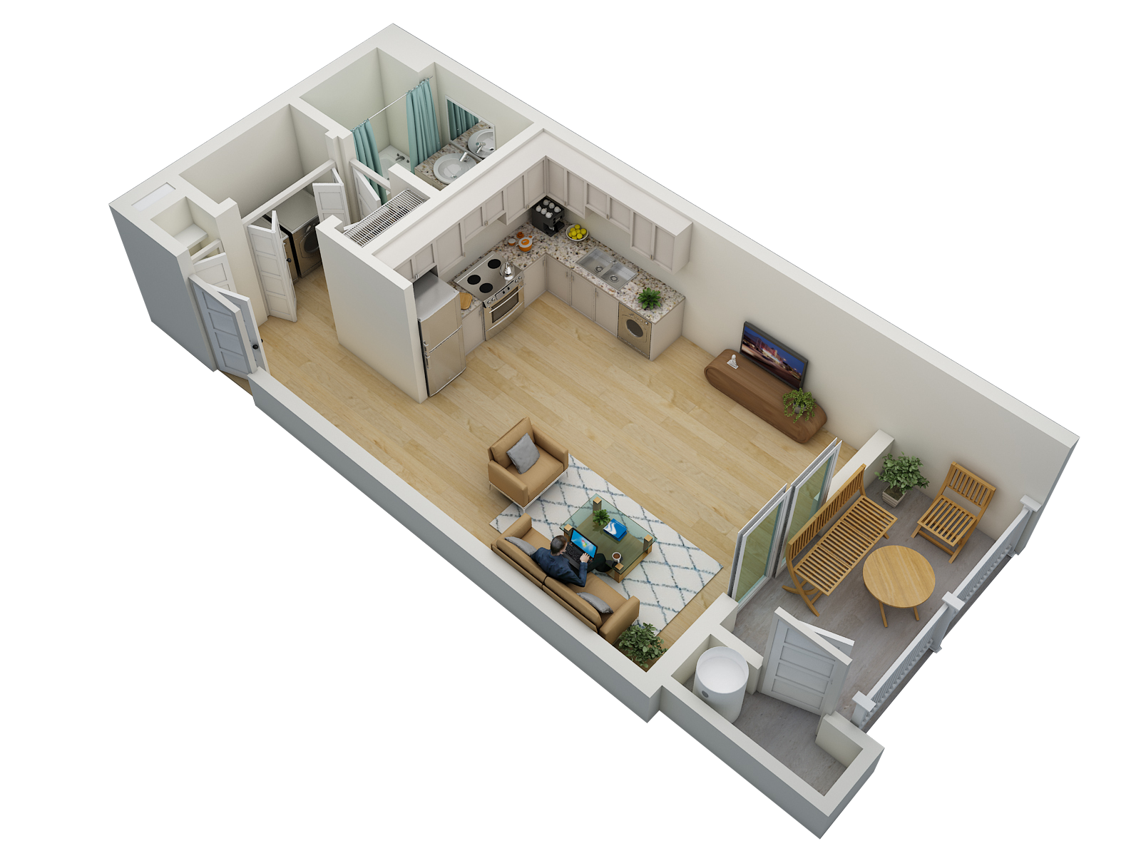 an overhead view of a 3d floor plan of a home