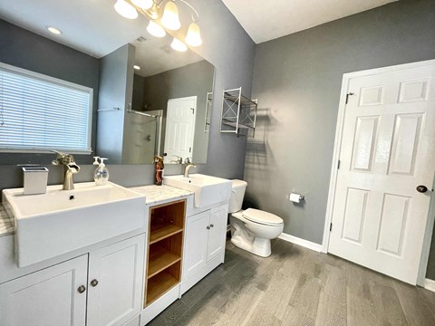 a bathroom with a toilet and a sink and a mirror