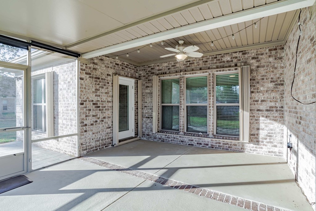 A sunny day with a covered patio area.