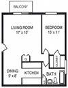 1 Bed 1 Bath w/Balcony