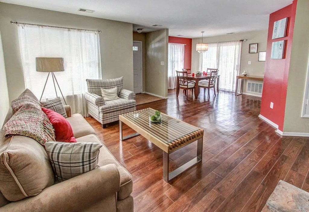 a living room with a couch and a coffee table