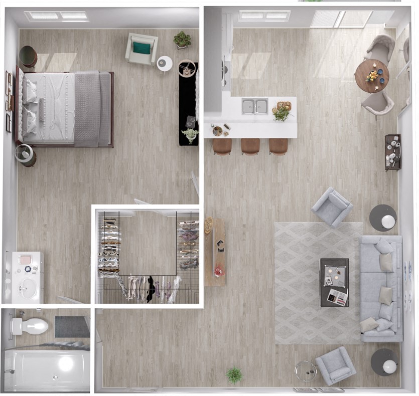 1 Bed 1 Bath Floor Plan at Veranda La Mesa, La Mesa, CA