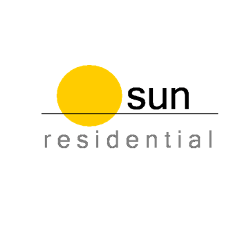 A yellow circle with the word sun and the words residential underneath it.