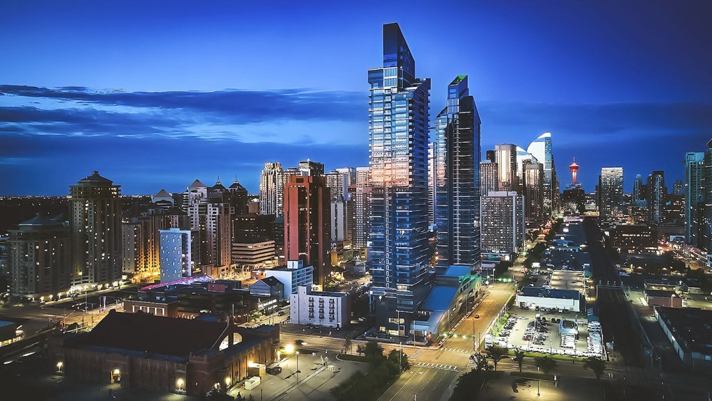 a cityscape of a city at night