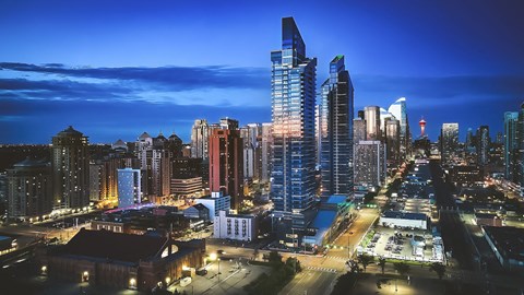 a cityscape of a city at night