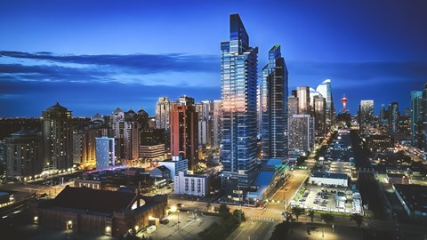 a cityscape of a city at night