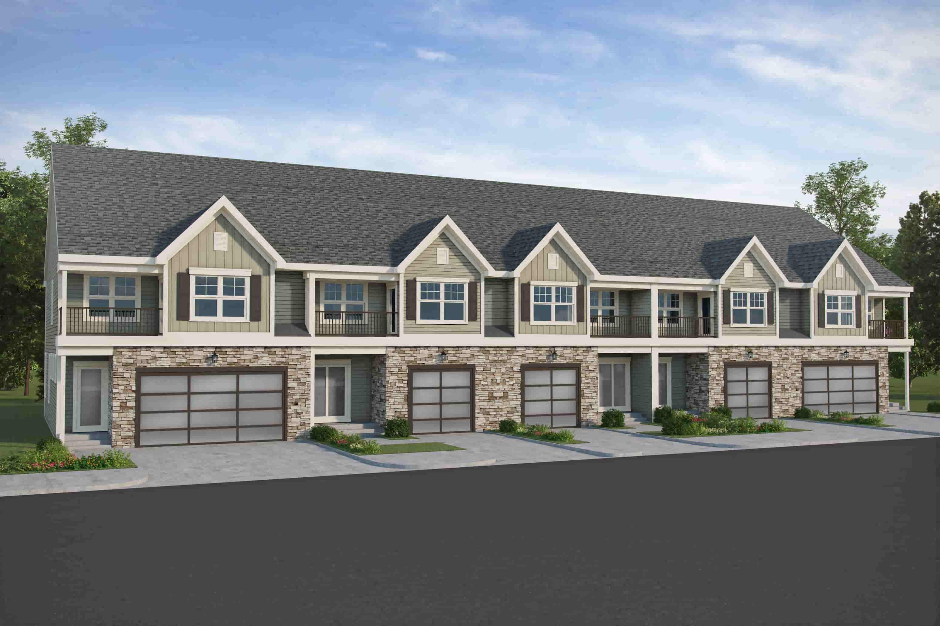 a rendering of a house with three garage doors