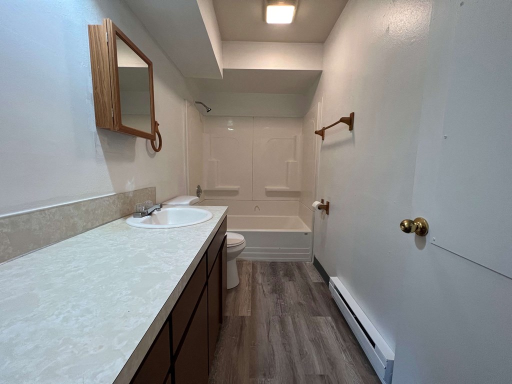 an empty bathroom with a sink and a toilet