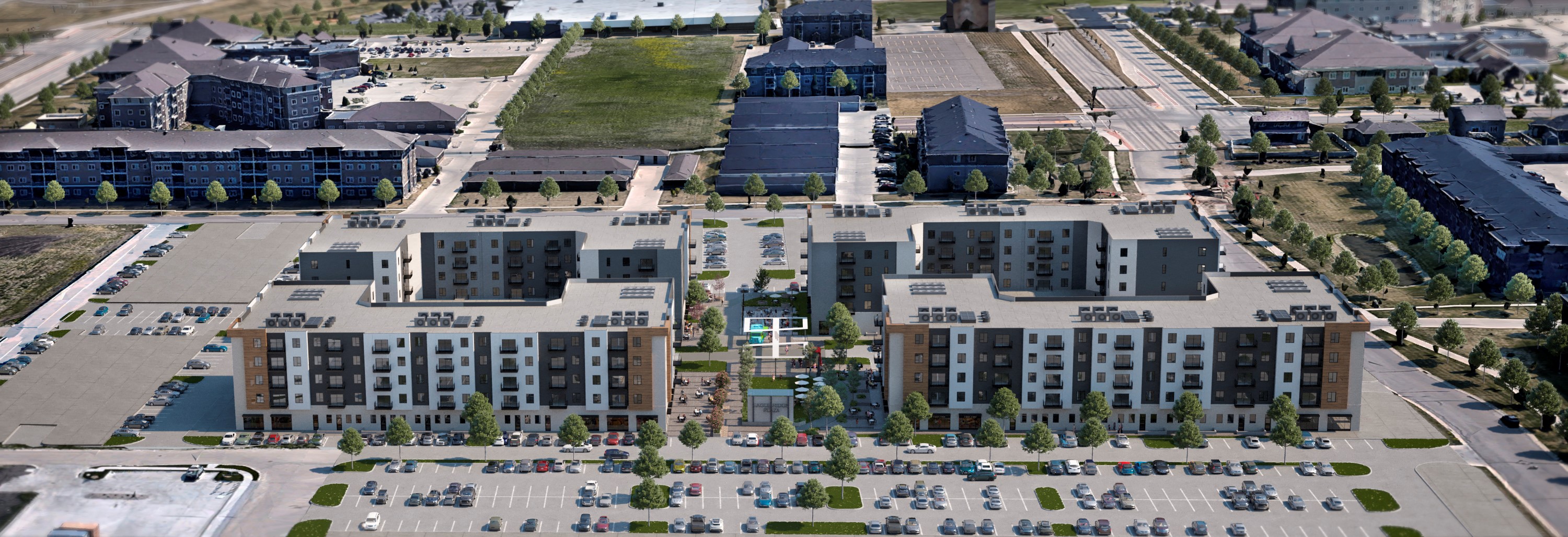 an aerial view of an apartment complex in the city