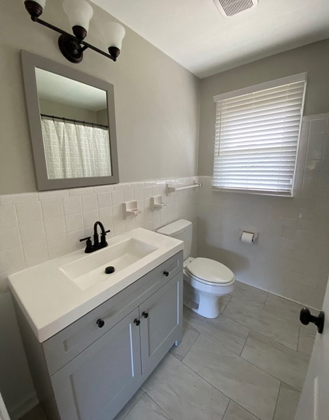 a bathroom with a sink toilet and a mirror