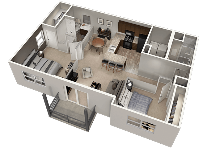 B 2 Bedroom 2 Bath Floor Plan at Madison Park Apartments, Columbus